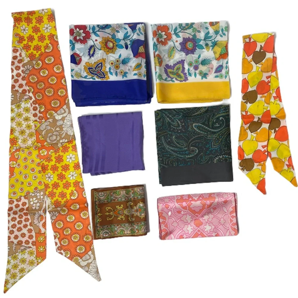 Vintage Italian 60’s 70’s Scarves Hair Tie Lot Made in Italy Vintage Silk Scarf